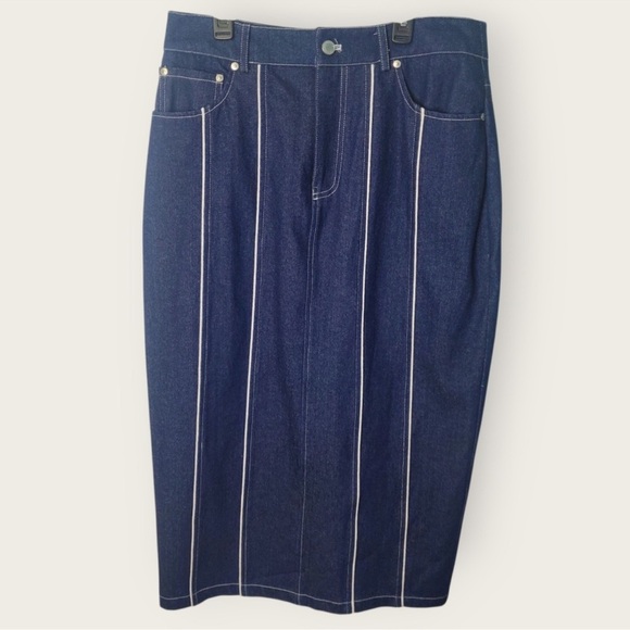 Avec Les Filles Piped Denim Midi Pencil Skirt Size 14 - Picture 1 of 7